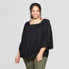 Women's Plus Size Short Sleeve Square Neck Top - Ava & Viv Black
