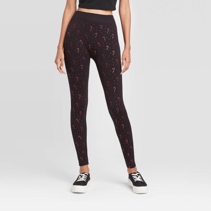 Women's Candy Cane Fleece Lined Leggings - Wondershop Black/red S/m, Women's, Size:
