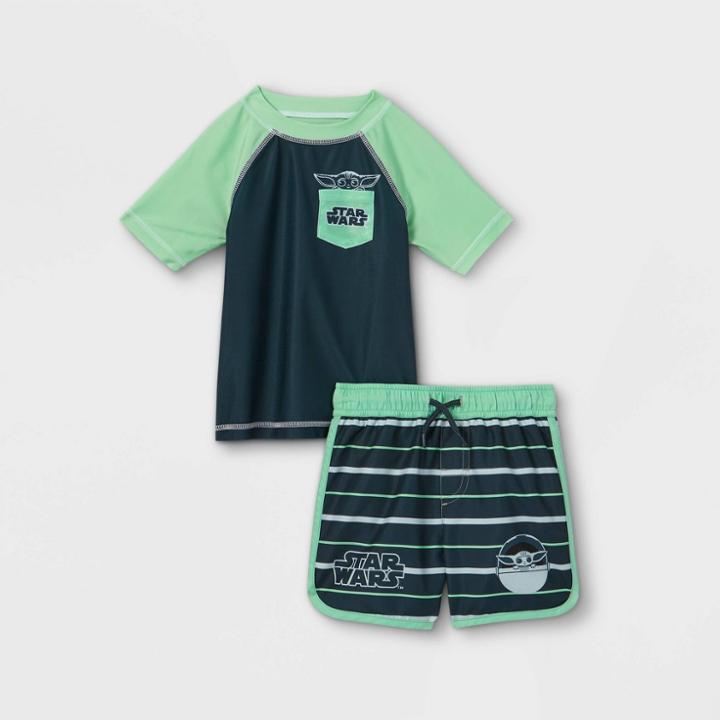 Toddler Boys' Star Wars Baby Yoda Rash Guard Set - Green