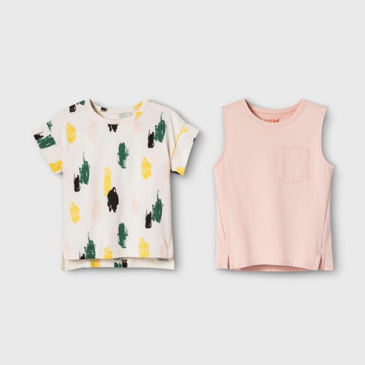Toddler Boys' Short Sleeve T-shirt And Tank Set - Cat & Jack Cream/peach 12 M, Size: