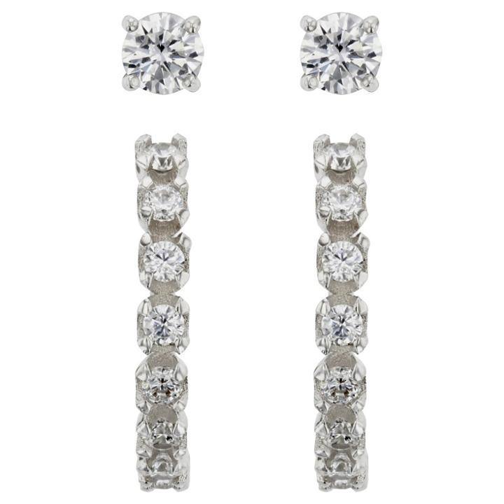Target Stud Drop Post Earrings Sterling And 1/2 Hoop Cubic Zirconia - 2pk -