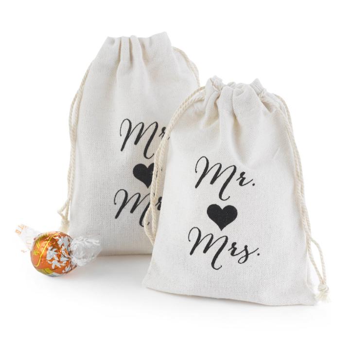 Hortense B. Hewitt 25ct Mr And Mrs Cotton Favor Bags, White