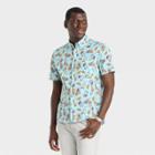 Men's Printed Standard Fit Short Sleeve Button-down Shirt - Goodfellow & Co Aqua Blue/drinks
