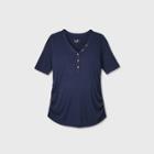 Maternity Elbow Sleeve V-neck Henley Top - Isabel Maternity By Ingrid & Isabel Navy