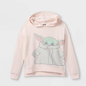 Lucasfilm Girls' Baby Yoda Pullover Long Sleeve Graphic T-shirt - Pink