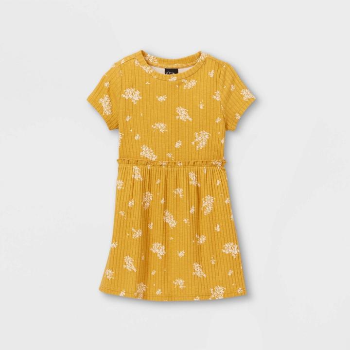 Toddler Girls' Ribbed Short Sleeve Dress - Art Class Gold