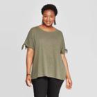 Women's Plus Size Linen Tie Short Sleeve Crewneck T-shirt - Ava & Viv Olive (green)