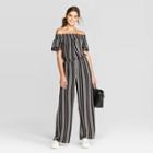 Petitewomen's Striped Short Sleeve Off The Shoulder Jumpsuit - Xhilaration Black