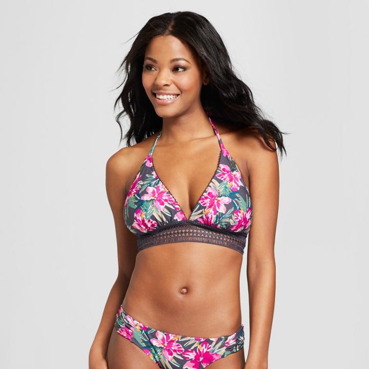 Women's Crochet Trim Triangle Bikini Top - Xhilaration Gray D/dd Cup