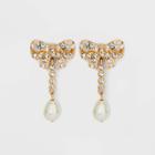 Sugarfix By Baublebar Crystal And Pearl Bow Drop Statement Earrings - Gold/white
