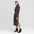 Women's Long Sleeve Mock Turtleneck Belted Knit Midi Dress - A New Day Black