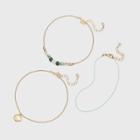 Shell Drop And Heshi Beaded Anklet Set 3pc - A New Day Green