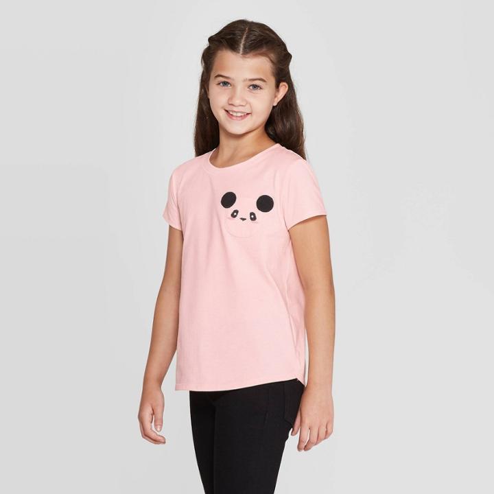 Petitegirls' Short Sleeve Panda Pocket T-shirt - Cat & Jack Pink L, Girl's,