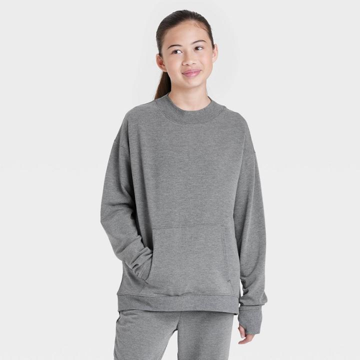 Girls' Cozy Soft Fleece Sweatshirt - All In Motion Heathered Black