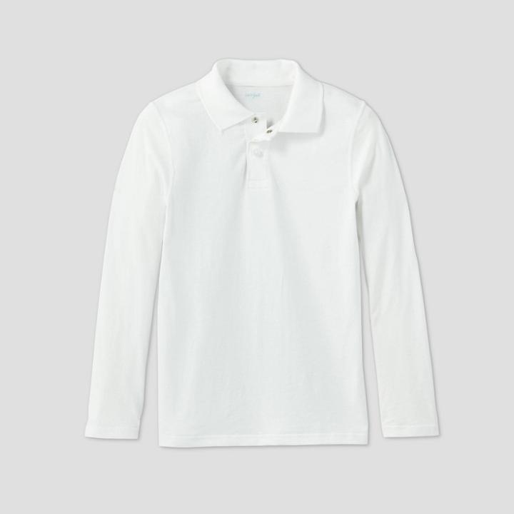 Boys' Adaptive Long Sleeve Polo Shirt - Cat & Jack White