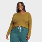 Women's Plus Size Slim Fit Long Sleeve Scoop Neck Ribbed T-shirt - Ava & Viv Green