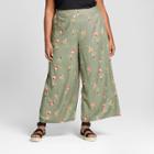 Women's Plus Size Floral Palazzo Pants - Ava & Viv Olive X, Green