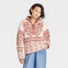 Women's Mock Turtleneck Quarter Zip Damask Pullover Sweater - Knox Rose Pink