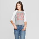 Women's Rose Over Rose Raglan 3/4 Sleeve T-shirt - Modern Lux (juniors') Heather Gray