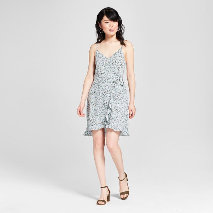 Women's Floral Print Strappy Wrap Dress With Tie - Xhilaration Green