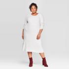 Women's Plus Size Long Sleeve Scoop Neck Ribbed Knit Dress - Ava & Viv Light Gray