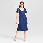 Women's Knit Dress With Double Ruffle Sleeve - Vanity Room Blue