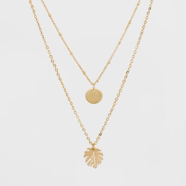 Coin And Leaf Short Necklace - A New Day Gold