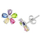 Tiara 1.31 Ct. T.w. Children's Multi Color Flower Cubic Zirconia Earrings In Sterling Silver, Girl's,