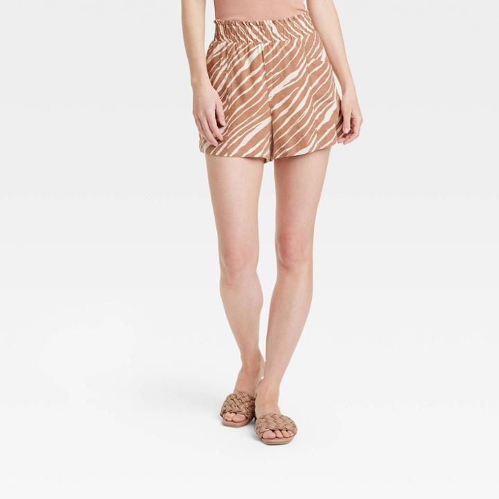 Women's High-rise Linen Pull-on Shorts - A New Day Brown Zebra