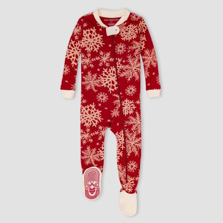 Burt's Bees Baby Baby Snowflakes Organic Cotton Tight Fit Footed Pajama - Red/ivory