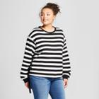 Women's Plus Size Striped Long Sleeve Side Grommet Detail Lace-up Pullover - A New Day Black/white