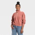 Women's Henley Neck Fleece Sweatshirt - Universal Thread Dark Red