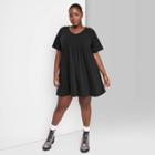 Women's Plus Size Short Sleeve Babydoll Sweatshirt Dress - Wild Fable Black
