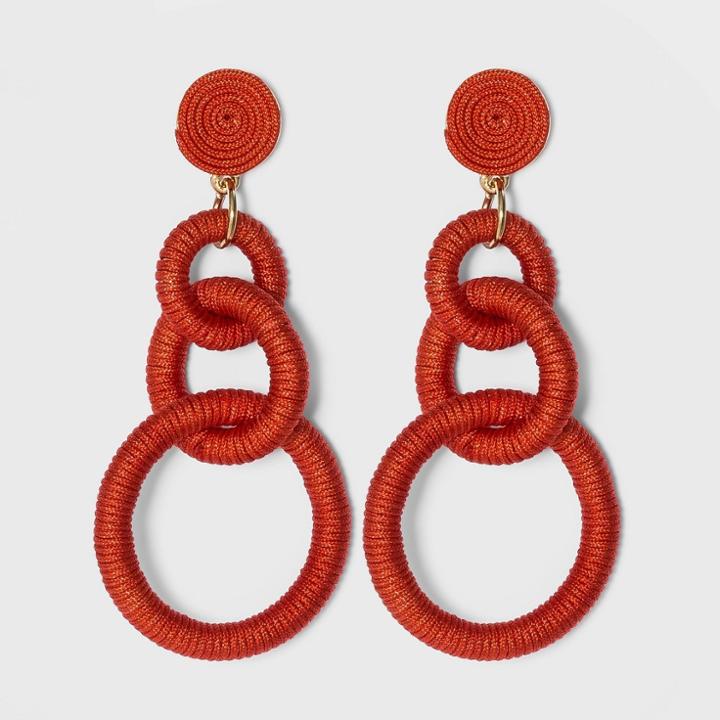 Thread Wrapped Post And Circle Link Drop Earrings - A New Day Red