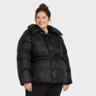 Women's Plus Size Medium Length Shine Puffer Jacket - A New Day Black