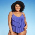 Women's Plus Size Tiered Tankini Top - Aqua Green Bright Purple