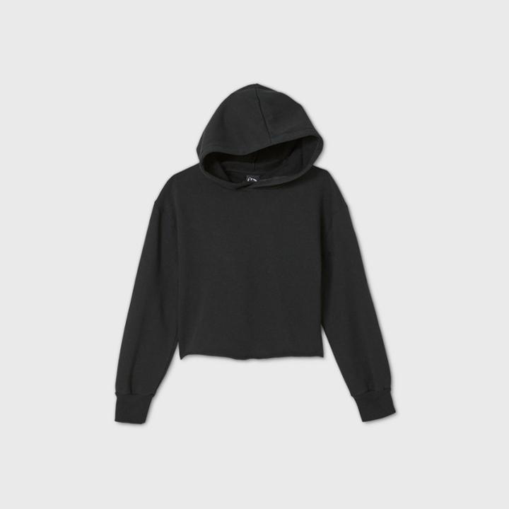 Girls' Fleece Raw Edge Hoodie - Art Class Black