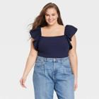 Women's Plus Size Ruffle Top - A New Day Navy Blue