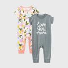Baby Girls' Floral 2pk 'love You More' Romper - Cat & Jack Gray Newborn