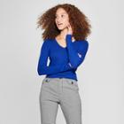 Women's Long Sleeve V-neck T-shirt - A New Day Blue