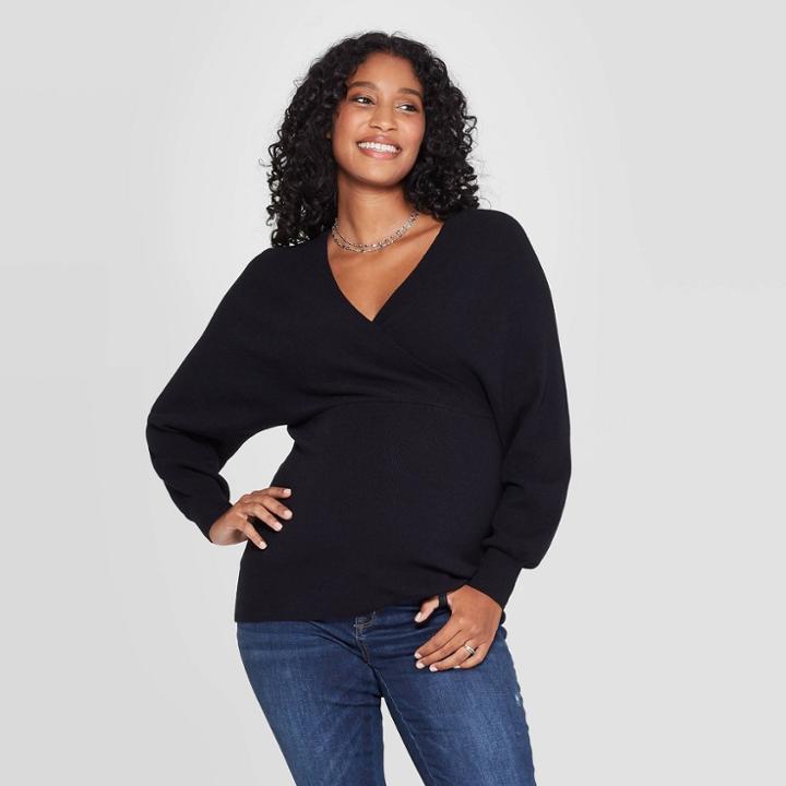 Maternity Long Sleeve Wrap Pullover - Isabel Maternity By Ingrid & Isabel Black