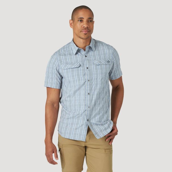 Wrangler Men's Plaid Short Sleeve Button-down Collared Shirt - Light Blue S, Men's,