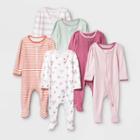 Baby Girls' 6pk Sleep N' Play - Cloud Island Dark Pink Newborn