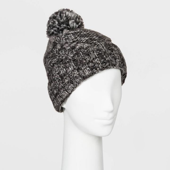 Women's Cable Cuffed Beanie With Poms - Universal Thread Gray