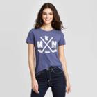 Women's Short Sleeve Crewneck Mn Hockey Graphic T-shirt - Awake Heather Navy Xs, Women's, Blue
