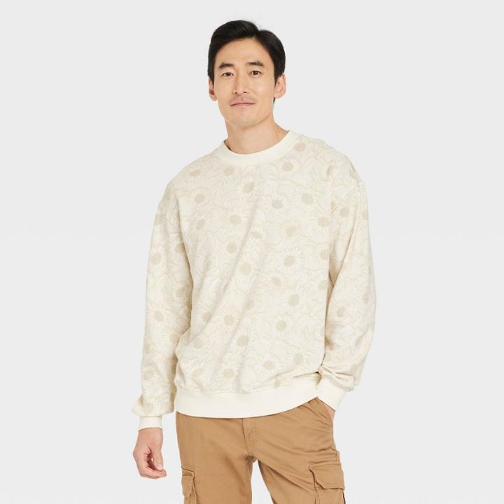 Men's Relaxed Fit Crew Neck Pullover Sweatshirt - Goodfellow & Co Oatmeal/floral Print
