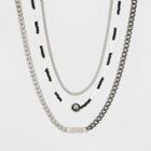Mixed Metal And Beaded Chain With Eight Ball Charm Trio Necklace - Wild Fable , Grey