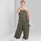 Women's Plus Size Floral Print Sleeveless Square Neck Strappy Waistless Jumpsuit - Wild Fable Olive 1x, Women's, Size:
