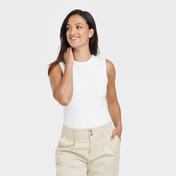 Women's Seamless Tank Bodysuit - A New Day White