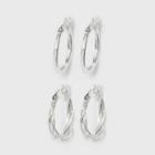 Silver Plated Braided And Polished Hoop Earring Set - A New Day